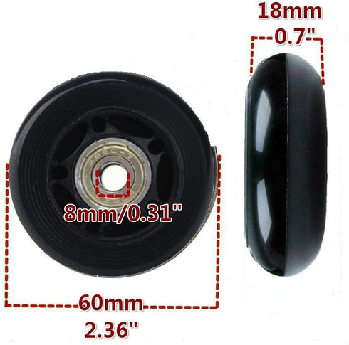 ORO 1 Pair Luggage Wheels Replacement 60mm Case Wheels with 8mm(0.31") Bearings Wheels for Suitcase and Inline Outdoor Skate and Caster Board (60 ...